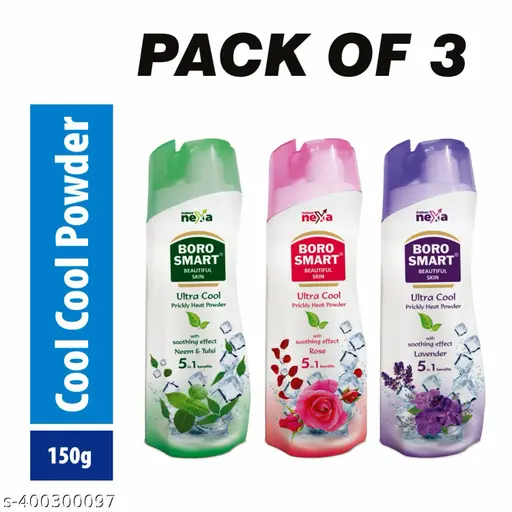 Boro Smart Talcum Powder Beautiful Skin| Cool Cool Talcum Powder 150g (Pack Of 3) 5 In 1 Benefits Soothes Itching,Absorbs Sweat,Provides Cooling,Reduces Odour,Fight Prickly Heat