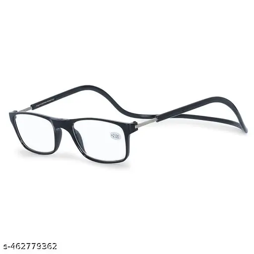 Crown Pharma Rectangular Magnetic Adjustable Front Connect Full Rim Plastic Reading Glasses For Men/Women ||Black +2
