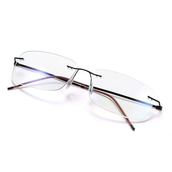 Rimless Progressive Multifocus Reading Glasses Blue Light Blocking No Line Multifocal Computer Readers for Women Men Unisex Rectangular Eyewear Titanium Lightweight
