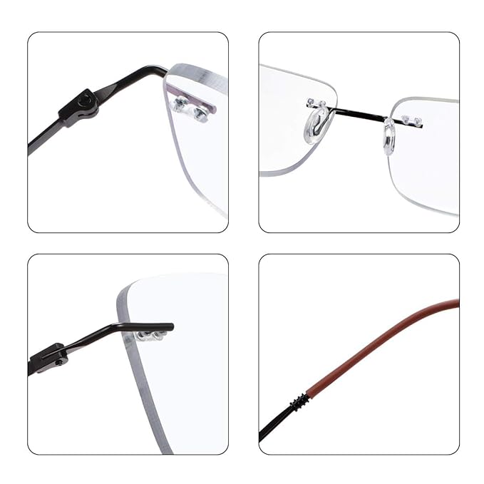 Rimless Progressive Multifocus Reading Glasses Blue Light Blocking No Line Multifocal Computer Readers for Women Men Unisex Rectangular Eyewear Titanium Lightweight