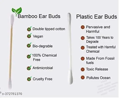 Zepham Premium Cotton Ear Buds/Swabs (Pack of 2) With Bamboo Sticks 100 Pcs (200 Tips)
