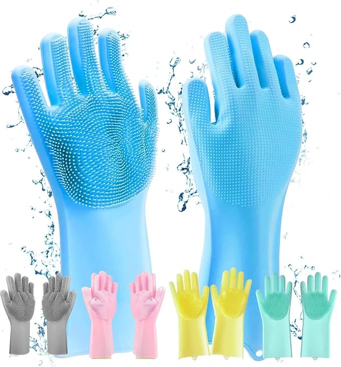 Zepham Reusable Rubber Silicon Household Scrubber Heat Resistant Gloves For Dish Washing, Cleaning, Gardening Hand Gloves For Kitchen (1 Pair, Free size) Color May Vary Depending On Availability.