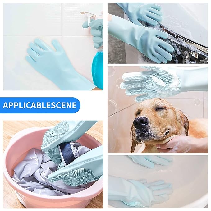Zepham Reusable Rubber Silicon Household Scrubber Heat Resistant Gloves For Dish Washing, Cleaning, Gardening Hand Gloves For Kitchen (1 Pair, Free size) Color May Vary Depending On Availability.